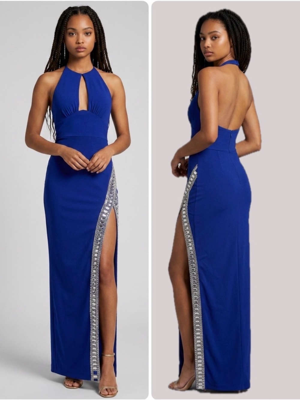 Mac Duggal Cobalt Blue Rhinestone Halter Gown Size 6 NWT Prom Pageant Formal